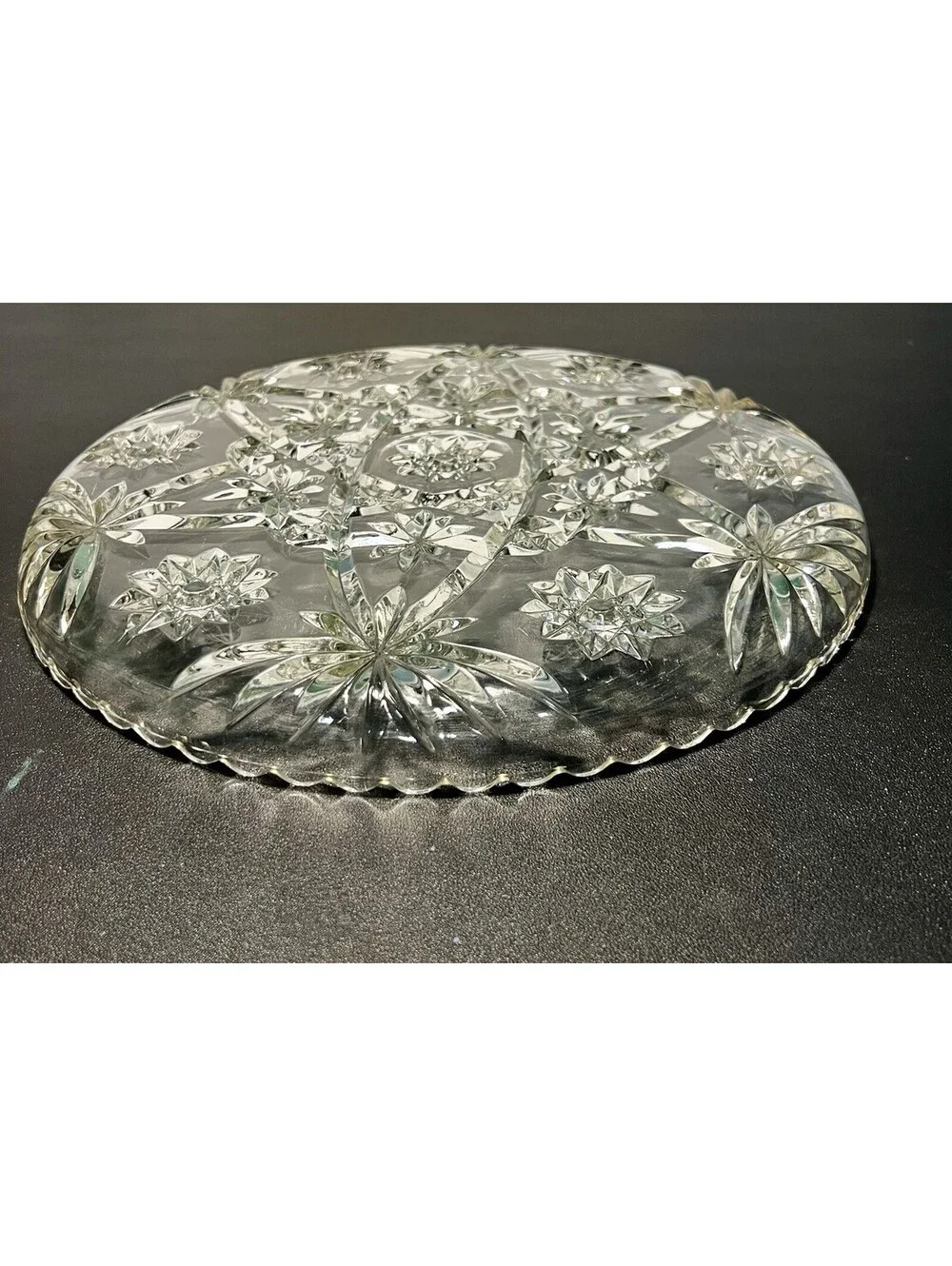 Anchor Hocking 1960s EAPC Star Of David Pressed Glass Platter Plate, 13.5”
